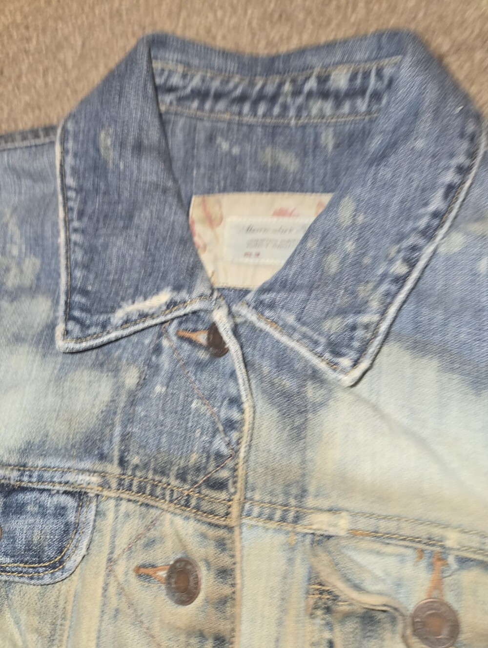Upcycled Bleached Distressed Jean Jacket | Rock Graphic Patches | Custom Denim - Picture 11 of 16